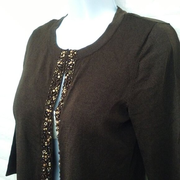 Vintage Y2K Jones New York Open-Front Cardigan Fine Knit Sweater -S(4) Beaded - Picture 5 of 10